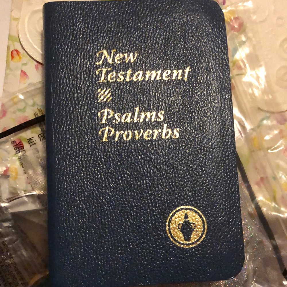 The Holy bible in blue.